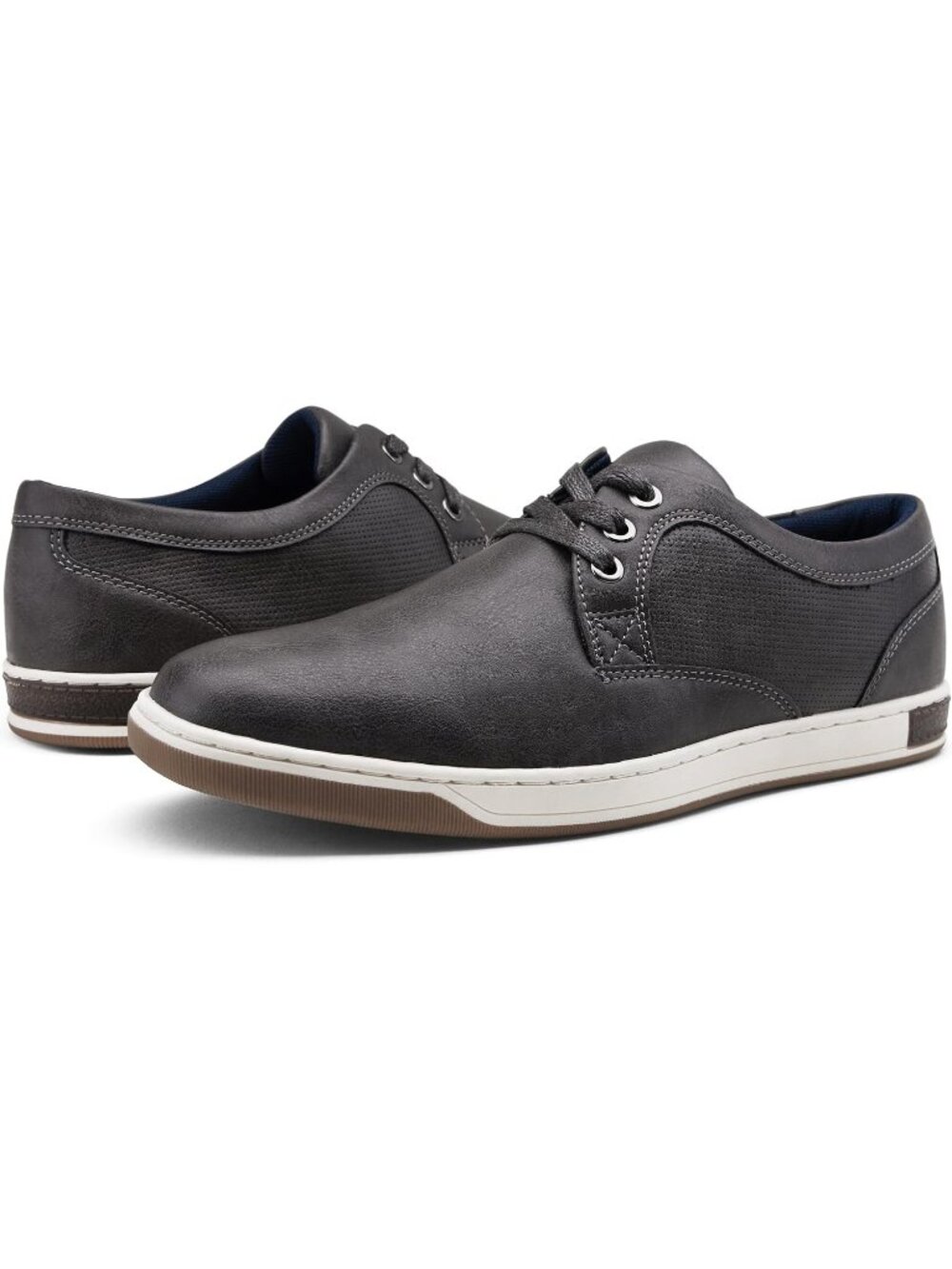 Men's Grey Coated Leather Comfortable Business Sneakers Casual Shoes - Picture 4 of 5